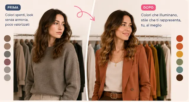 Prima e dopo: a sinistra colori spenti senza armonia, a destra colori che illuminano e rappresentano la persona