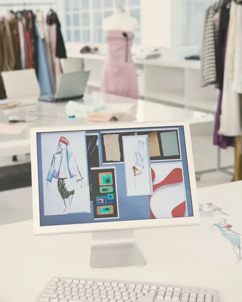 Computer con una moodboard di stile in un atelier